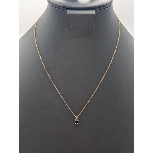 VTG 14K Marked & Tested Black Gemstone Pendant on 14K Yellow Gold Chain Necklace - Picture 3 of 8